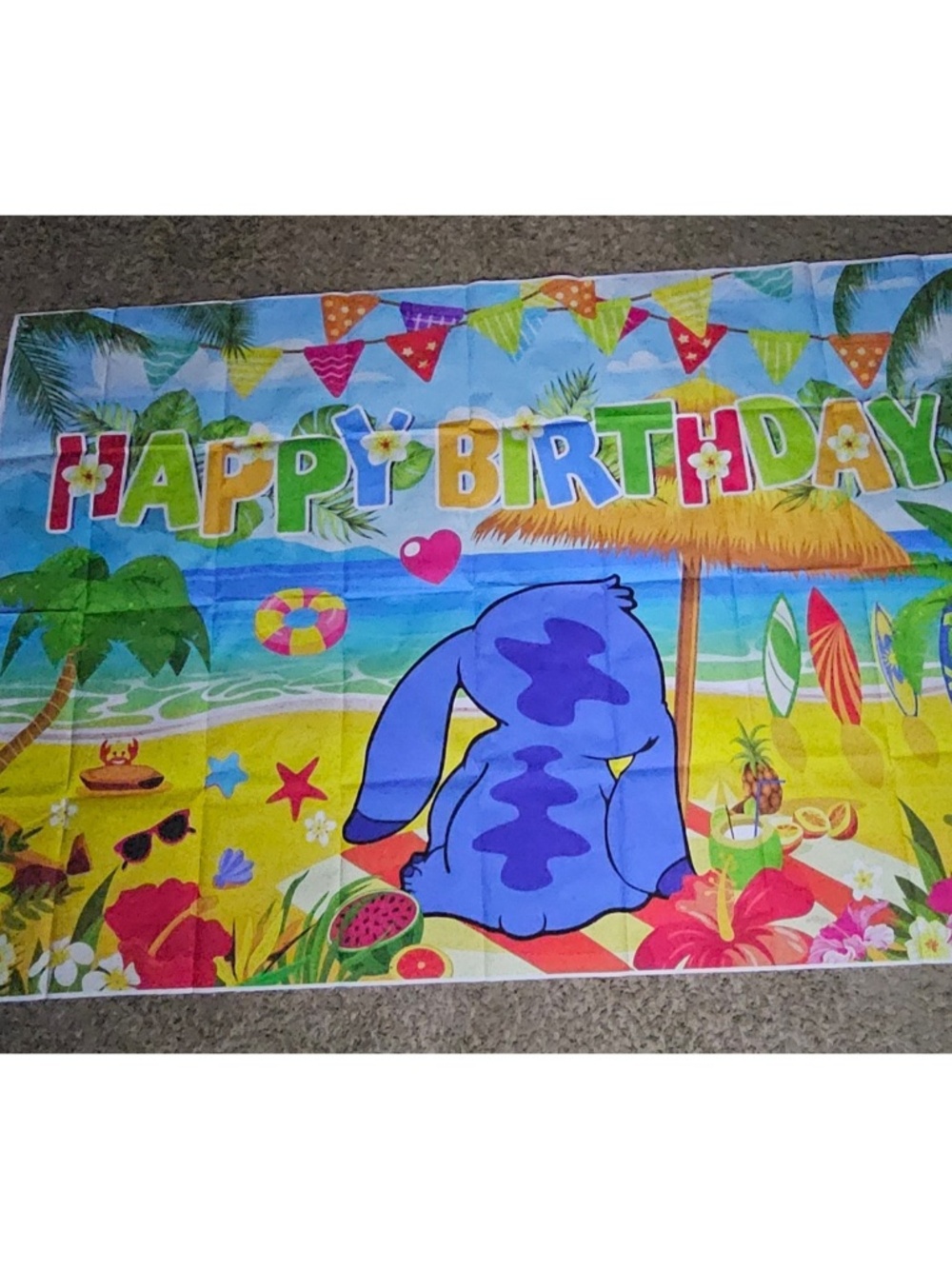 New Stitch Happy Birthday Party Decoration Backdrop Prop Hawaiian Beach Tropical